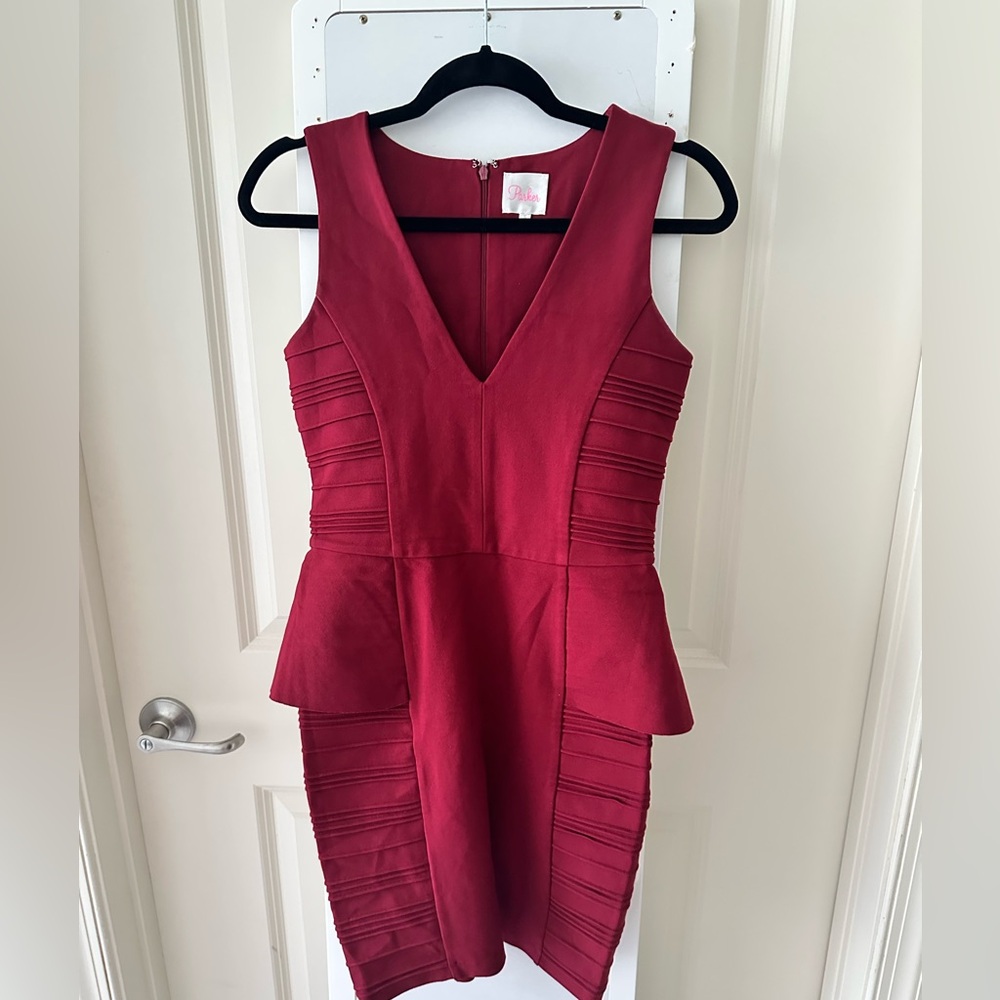 Parker Deep Red V-Neck Mini Dress